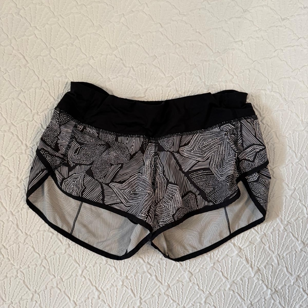 lululemon athletica Black & White Abstract Print Running Shorts